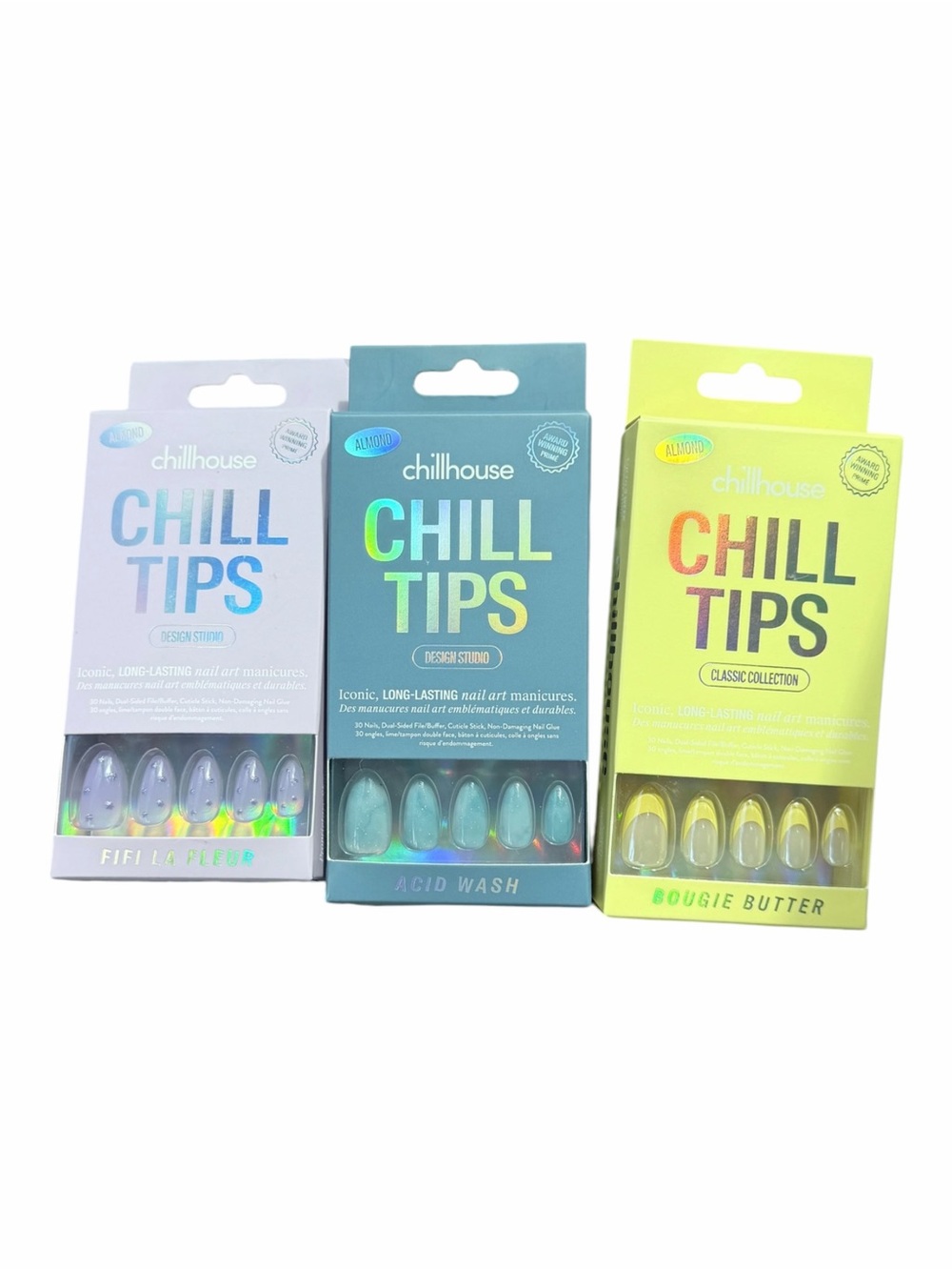 NEW Set/3 Chillhouse Chill Tips Almond Shape Medium Length Press on Nails